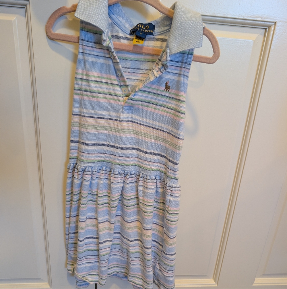 Polo by Ralph Lauren Kids Striped Polo Dress - Pastel Blue and White